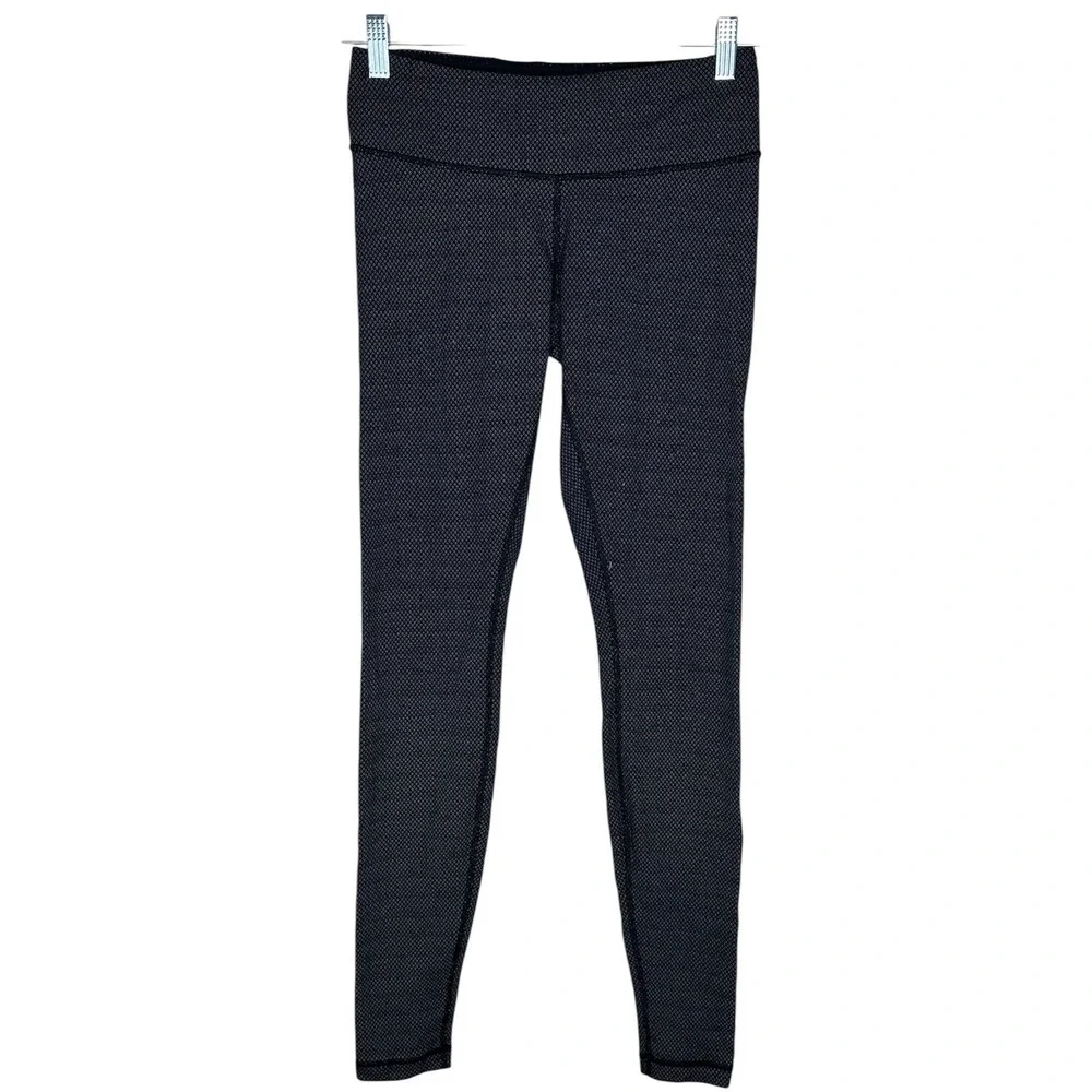 Lululemon Wunder Under Leggings Black White Micro Dot Yoga Pants SZ 6 31 Inseam